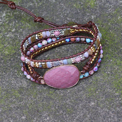 Handgemaakte kralenarmbanden voor dames Natuurlijke Ross Quartz Boheemse meerlaagse armband Vrouwelijke Boho-sieraden