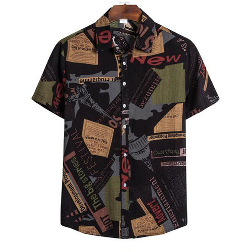 Summer Fashion Casual Men Baggy Beach Hawaiian Print Short Sleeve Button Retro Shirts Tops Blouse Men Shirt 2020 Summer New - SIMWILLZ 