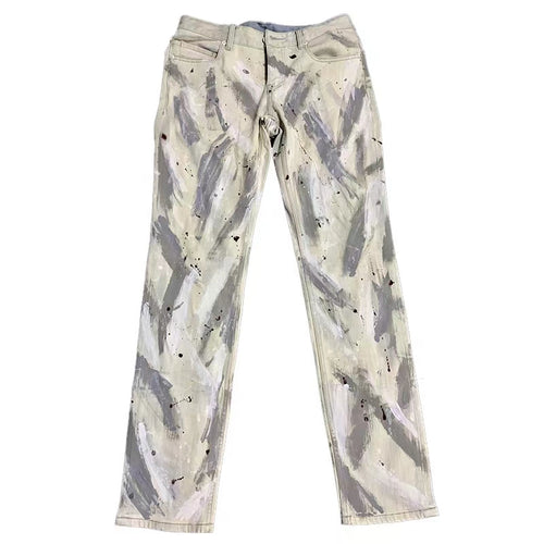 Jeans, los recht, contrasterende kleur, handgeschilderde tie-dye broek, graffiti-stijl broek heren