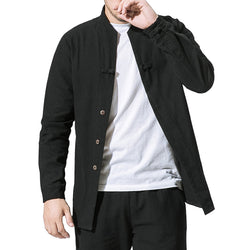 Solid Color Stand Collar Shirt With Disc Button - SIMWILLZ 