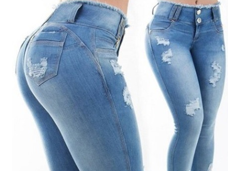 Nieuwe stretchy blauwe kwastje gescheurde jeans dames mode casual denim broek broek voor vrouwen potlood magere jeans met hoge taille