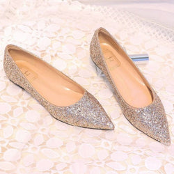 New Wedding Shoes Sequined Flat Shoes Female Pointed Toe Single Shoes Flat With Shallow Mouth Gold Powder Bride Bridesmaid Shoes Banquet Shoes