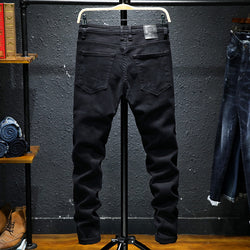 Lente en zomer nieuwe jeans Puur zwarte gescheurde stretchjeans heren Zwarte jeans heren