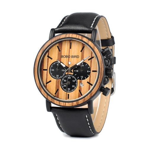 Bobo Bird Wood Watch Quartz Watch Three Eye Multifunctioneel Student Wood Watch Herenhorloges