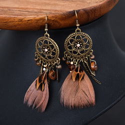 Diamond-Studded Wood Bead Earrings Earrings Feather Earrings Female Jewelry