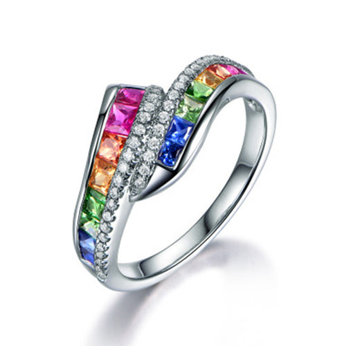 Kleuren Edelstenen Ring voor Dames Speciale stijl Regenboog Trendy Vrouwelijke Feestringen Cadeau
