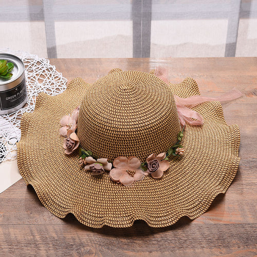 Ladies Hat  Big Wave Flower Sun Hat  Beach Outdoor Sun Hat  Sunscreen Straw Hat