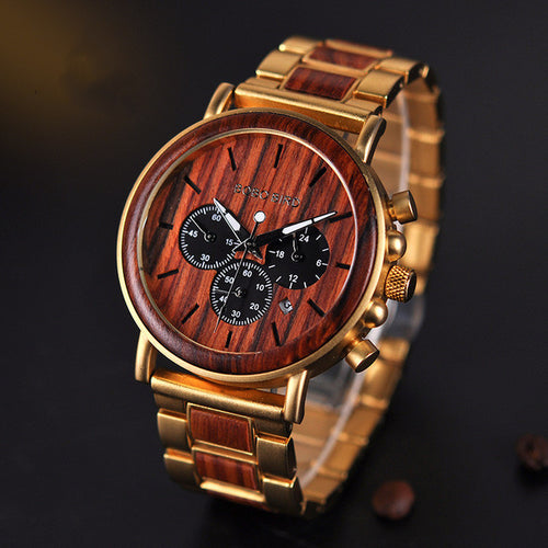 Bobo Bird Wood Watch Quartz Watch Three Eye Multifunctioneel Student Wood Watch Herenhorloges