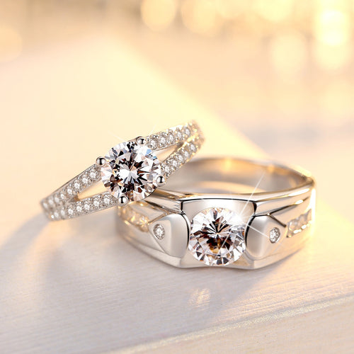 Diamanten romantische koppelringen Verzilverde paar ringen voor heren