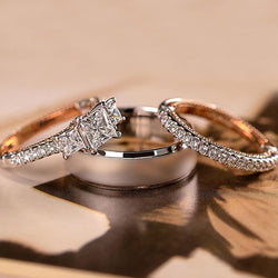 Three Sets Of Exquisite Luxury Women's Zircon Inlaid Rings