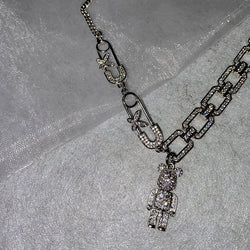 Rhinestone Bear Multi-element Necklace Cuban Exquisite Necklace Female Sweater Chain