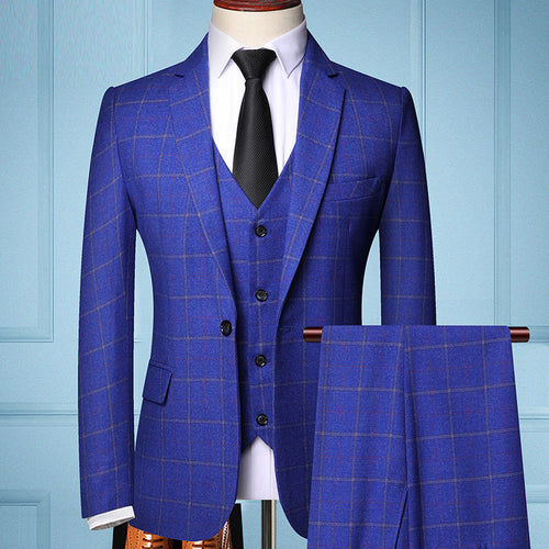 Plaid Suit Men's Suit Three-piece Suit Groom Wedding Dress Small Suit Trendy Jacket - SIMWILLZ 