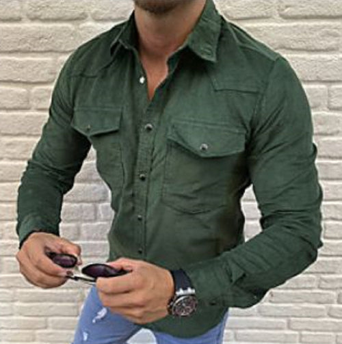 Men's Shirt Fashion Casual Solid Color Button Slim Long Sleeved Shirt - SIMWILLZ 