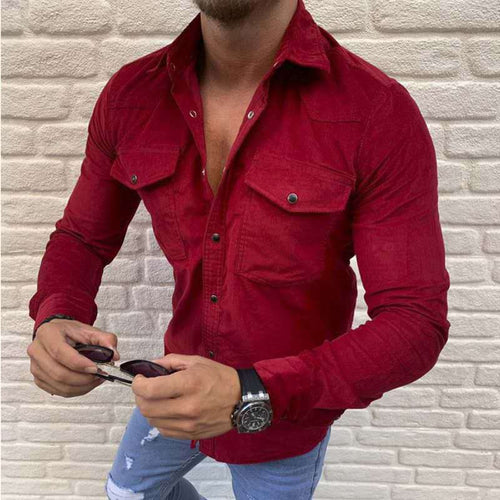 Men's Shirt Fashion Casual Solid Color Button Slim Long Sleeved Shirt - SIMWILLZ 