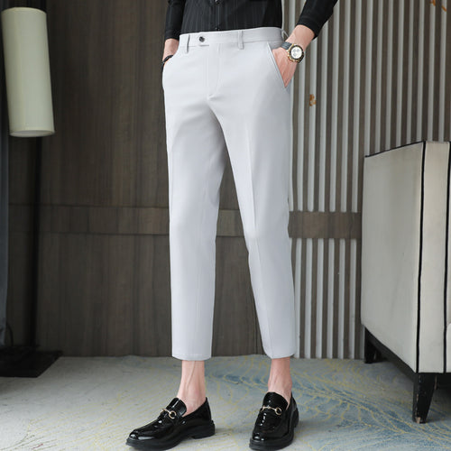 Casual Pants Pure Color Thin Slim-fit Trousers Men - SIMWILLZ 