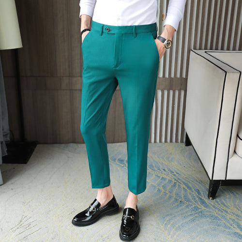 Casual Pants Pure Color Thin Slim-fit Trousers Men - SIMWILLZ 