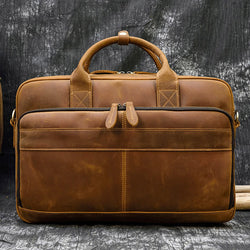 Vintage Men's Briefcase Genuine Leather Business Commuter Bag Crazy Horse Leather - SIMWILLZ 