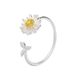 CIAXY 925 Sterling Silver Daisy Flower Rings for Women Adjustable Size Rings Fashion Party Jewelry Gift Anillos Mujer