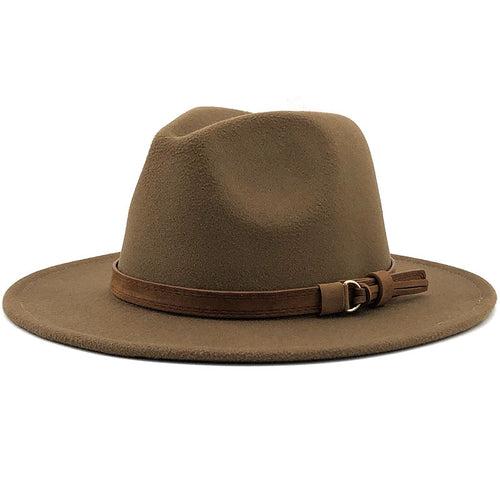 Simple Church Hat Suede Belt Woolen Hat British Style Fedora Hat Wide Brim Hat Women's Autumn And Winter Top Hat - SIMWILLZ 