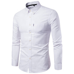 New Men's Oxford Spinning Slim-fit Solid Color Long-sleeved Shirt
