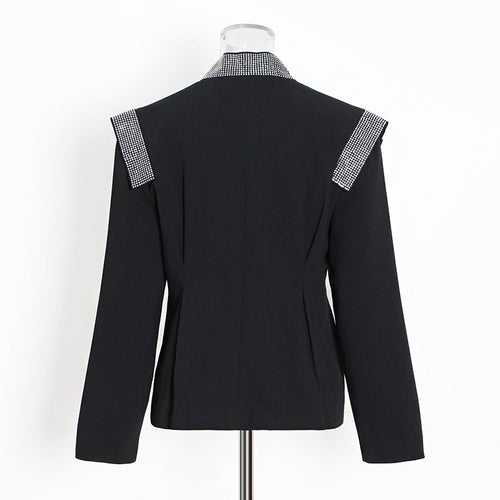 Spring Simple Style Show Stitching Heavy Embroidery Drilling Padded Shoulder Long Sleeve Small Blazer For Women