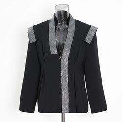 Spring Simple Style Show Stitching Heavy Embroidery Drilling Padded Shoulder Long Sleeve Small Blazer For Women