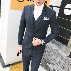 Men's suit three-piece suit slim dark gray suit - SIMWILLZ 