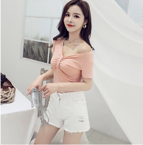 Woman Short Sleeved V Neck Top