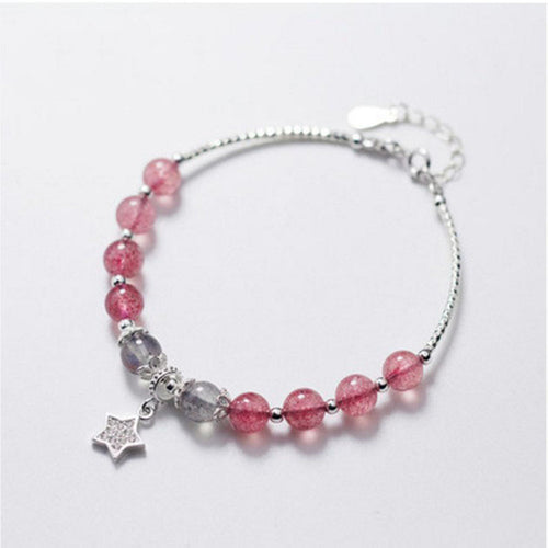 Roze aardbeikristal vrouwelijke armband