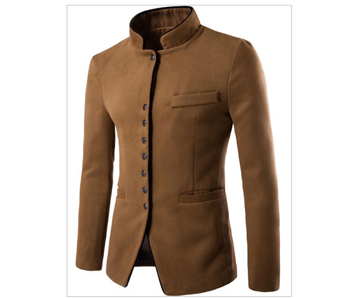 Men Jacket - Men Wool Single - Breasted Collar Tunic - Casual Jacket - SIMWILLZ 