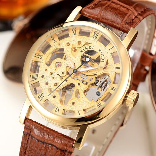 The new double sided hollow mechanical watches, leisure men watch strap, manual chain mechanical watches
