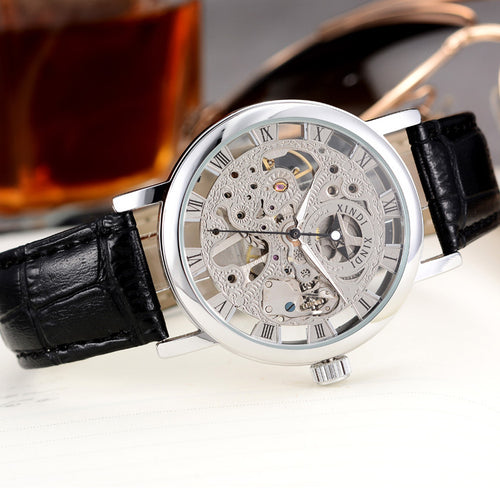 The new double sided hollow mechanical watches, leisure men watch strap, manual chain mechanical watches