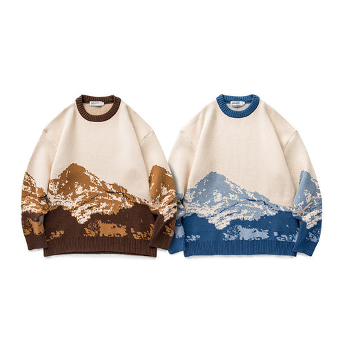 Snow Mountain Sweater Men Gradient Casual Knit Sweater