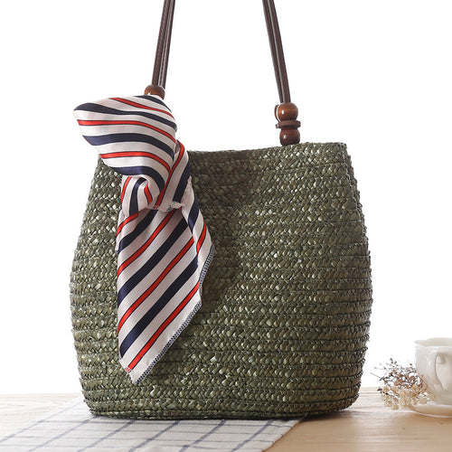 Style Shoulder Straw Bag Women Bag Seaside Holiday Woven Bag Straw Bag Beach Bag Silk Scarves Are Not Included
