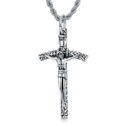 Jesus Cross Necklace for Men Oxidized Crucifix Pendant Special Texture