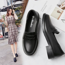 Kleine lederen schoenen dames Britse stijl dikke hak zwarte retro Japanse loafers schoenen met halfhoge hak
