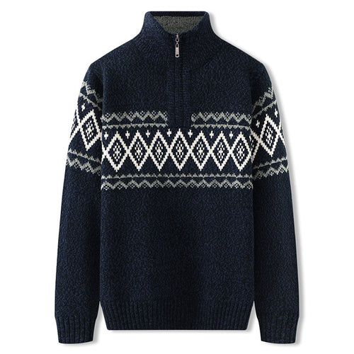 Half high neck zipper thick wool sweater men