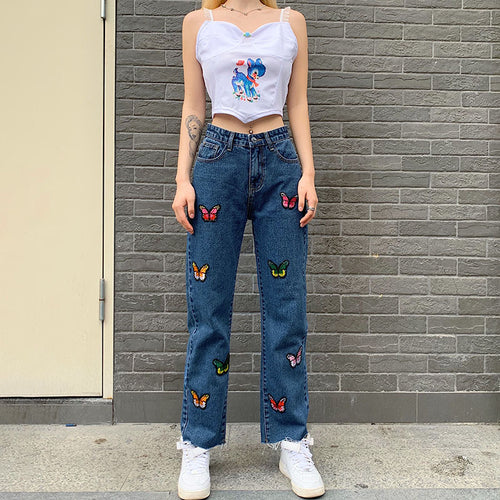 Women's butterfly straight jeans