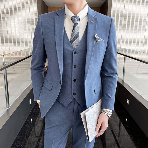 Men's Three-piece Suit Business Suit Solid Color Suit Vest  Trousers - SIMWILLZ 