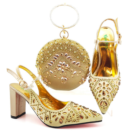 Round Clutch Bag With Pointed Buckle High Heels