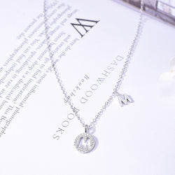 Sterling Silver Letter Necklace Female Micro Inlaid Pendant Necklace
