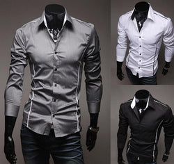 Men Shirt Fashion Cotton Slim Men Shirt Long Sleeve High Quality Casual Black White Gray Men Shirt For Men - SIMWILLZ 
