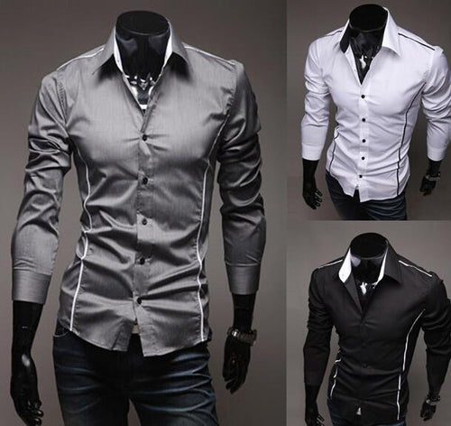 Men Shirt Fashion Cotton Slim Men Shirt Long Sleeve High Quality Casual Black White Gray Men Shirt For Men - SIMWILLZ 