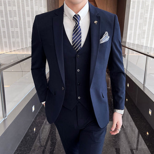 Men's Three-piece Suit Business Suit Solid Color Suit Vest  Trousers - SIMWILLZ 