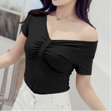 Woman Short Sleeved V Neck Top