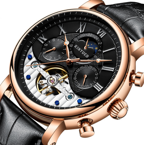 KINYUED Creative Automatic Men Watches 2021 Luxury Brand Moon Phase Mens Mechanical Watch Skeleton Rose Gold Horloges mannen