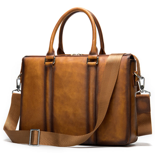 Men's Simple Solid Color Leather Briefcase - SIMWILLZ 