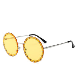 Round diamond-encrusted sunglasses female diamond decoration European and American street shooting trend catwalk sunglasses