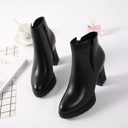 2021 New Winter Boots Female Leather Shoes With Pointed High-heeled Shoes All-match Coarse Calfskin Boots Female Ladies