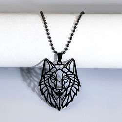 Stainless Steel Hollow Wolf Head Pendant Necklace For Men Animal Jewelry